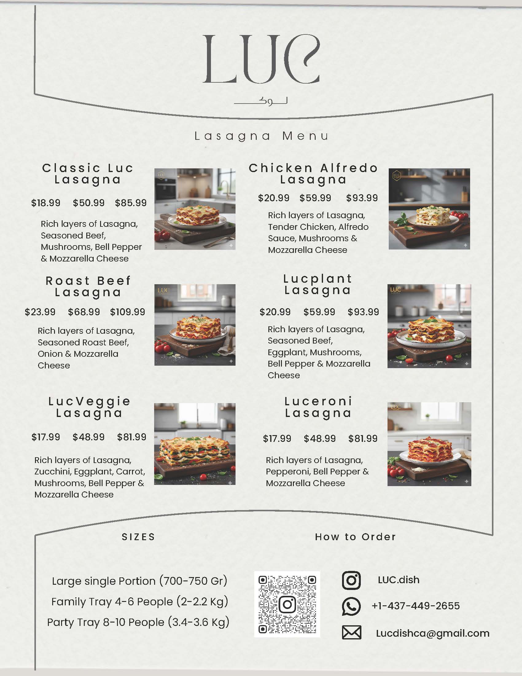 Lasagna Luc Menu